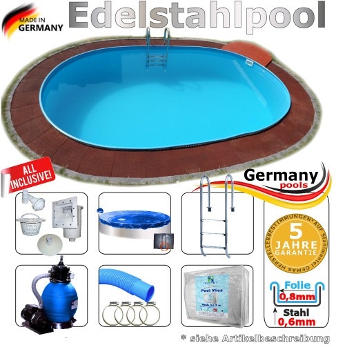 7,3 x 3,6 x 1,25 m Edelstahl Ovalpool Einbau Pool oval Komplettset